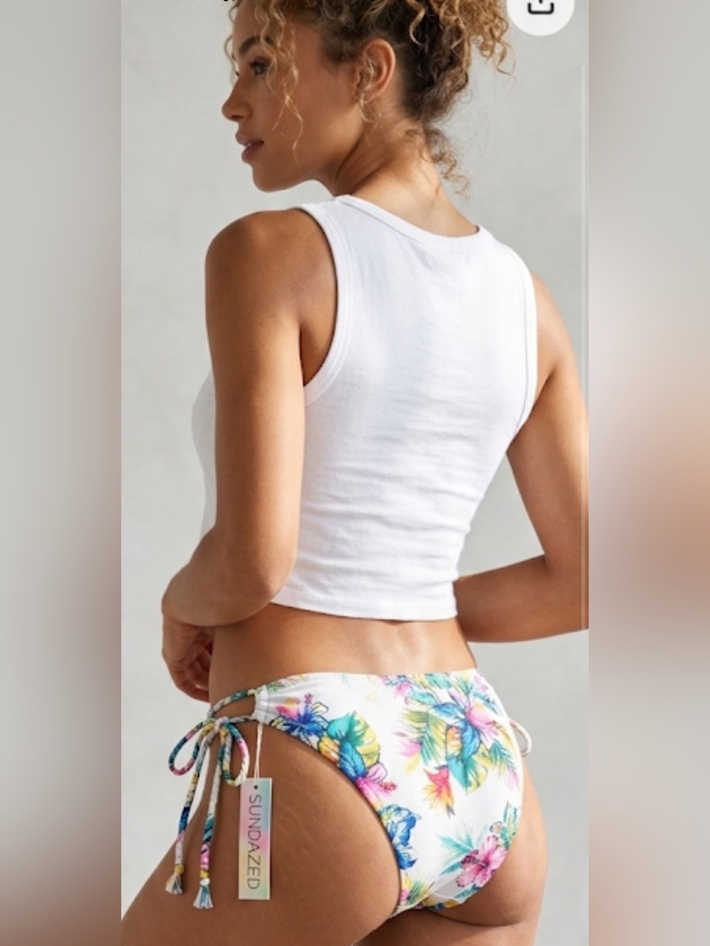 Sundazed‎ Kylie Tropical Floral Side Tie Bikini Bottoms Multi Color White Medium